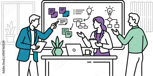 Professional team collaborating on business strategy and innovative ideas during a productive brainstorming session in a modern office environment for creative solutions