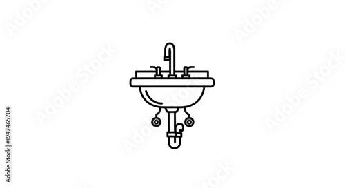 Modern Bathroom Sink Icon with Faucet and Plumbing - Clean Line Art Design