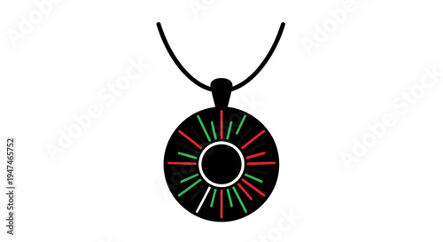 Mysterious Amulet Pendant with Sunburst Design, Black, Red, Green Accents