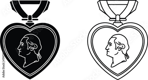 Heart shaped pendants with woman's profile Vector