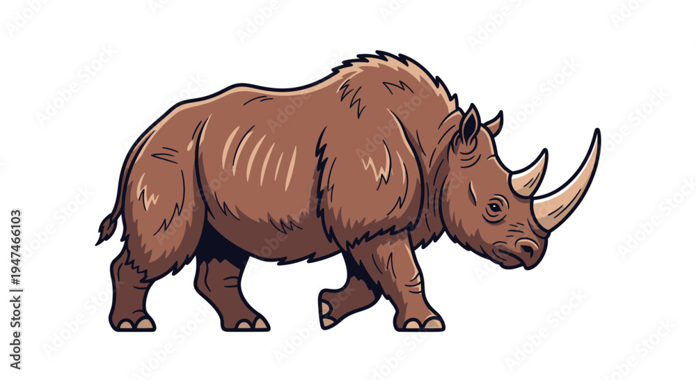 Obraz premium Prehistoric Woolly Rhinoceros Illustration Vector Design Element of Extinct Ice Age Animal