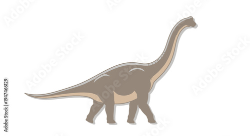 Large Brachiosaurus Dinosaur Walking Side View Prehistoric Animal Vector Illustration