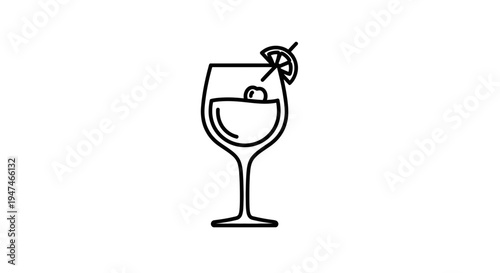 Minimalist Cocktail Icon: Elegant Drink with Garnish on White Background