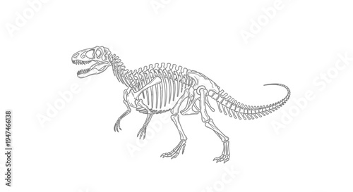 Ancient Dinosaur Skeleton Fossil Line Art Illustration Prehistoric Animal Bone Vector Design