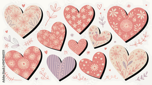Collection of Decorative Hearts with Floral Patterns.
