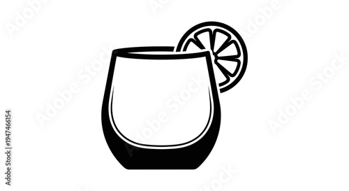 Minimalist Icon of a Cocktail Glass with Lime Slice - Black and White Vector Art