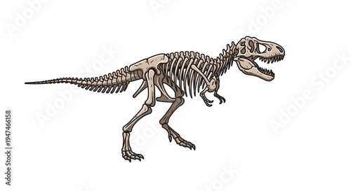 Tyrannosaurus Rex Dinosaur Skeleton Fossil Vector Illustration and Ancient Bone Design Element
