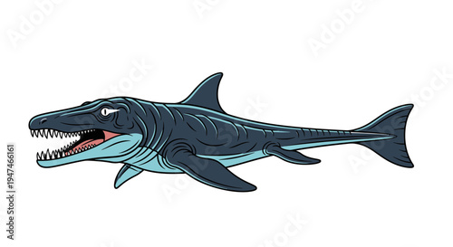 Ancient Mosasaurus Prehistoric Ocean Predator Dinosaur Vector Illustration Design Element