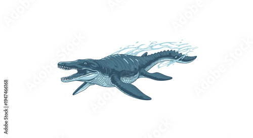 Prehistoric Mosasaurus Marine Reptile Swimming in Deep Ocean Vector Illustration