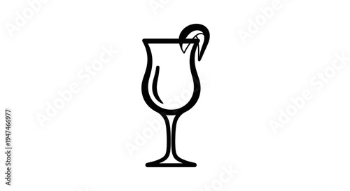 Elegant Cocktail Glass with Lime Slice Icon, Minimalist Line Art