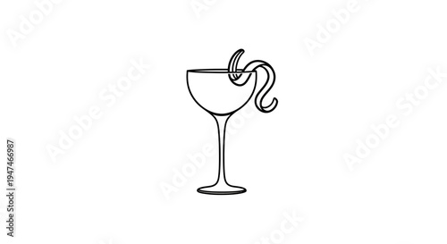 Elegant Cocktail Glass with Swirled Citrus Garnish, Minimalist Line Art
