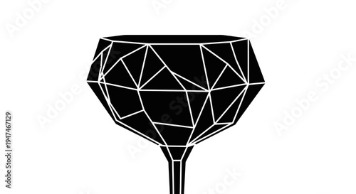 Geometric Crystal Glass Silhouette, Abstract Faceted Diamond Shape, Modern Minimalist Design