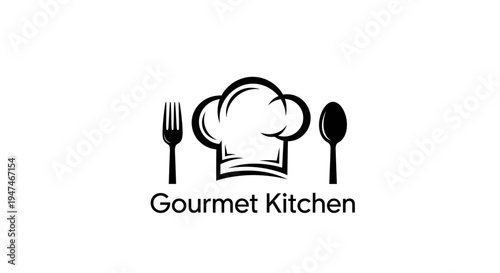 Gourmet Kitchen Logo with Chef Hat, Fork and Spoon