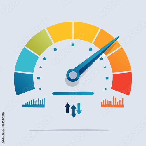 Performance gauge indicating progress and measurement of speed.