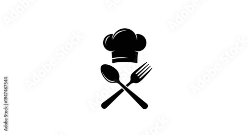Chef Hat Crossed Spoon Fork Icon, Culinary Symbol, Restaurant, Food Service, Cooking
