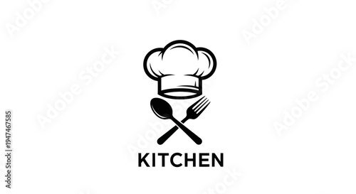 Chef Hat with Crossed Spoon and Fork Logo, Kitchen Restaurant Icon