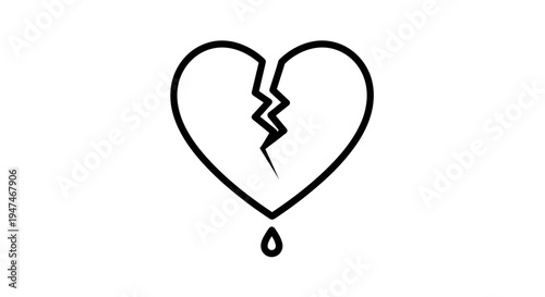Broken Heart Icon with Tear Drop - Symbol of Sadness, Pain, and Heartbreak