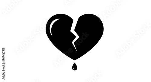 Broken Heart Icon with Tear Drop - Symbol of Sadness, Pain, and Heartbreak