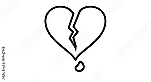 Broken Heart Symbol with Tear Drop, Sadness, Heartbreak, Love Loss, Emotional Pain Icon