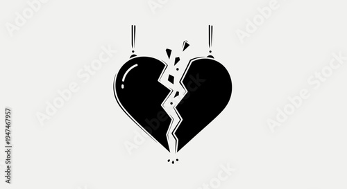 Broken Heart Symbol, Black Silhouette, Cracks, Sadness, Love Loss, Emotional Pain