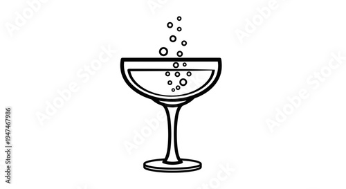 Champagne Coupe Glass with Bubbles Rising, Minimalist Line Art Icon