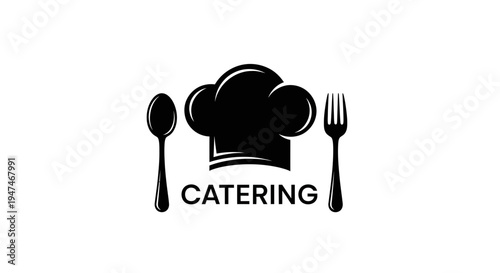 Catering Logo: Chef Hat, Spoon, Fork, and Text "CATERING" on White Background