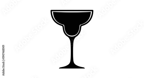 Black Margarita Glass Icon Silhouette on White Background, Minimalist Cocktail Drinkware