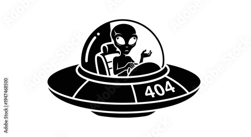 Alien in a Flying Saucer with 404 Error Message