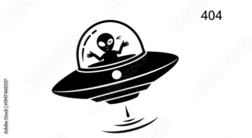 Alien in Flying Saucer UFO with 404 Error Message