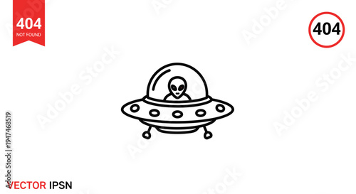 Alien in UFO Spaceship Flying, 404 Error Page Design Element