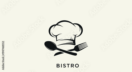 Bistro Logo: Chef Hat, Crossed Spoon and Fork, Restaurant Emblem