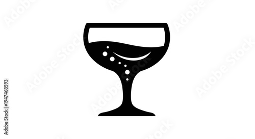 Black and White Icon of a Glass of Bubbly Drink