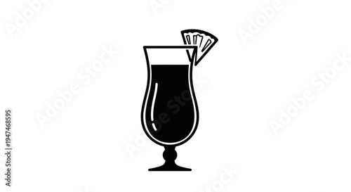 Black and White Icon of a Hurricane Cocktail with Pineapple Slice
