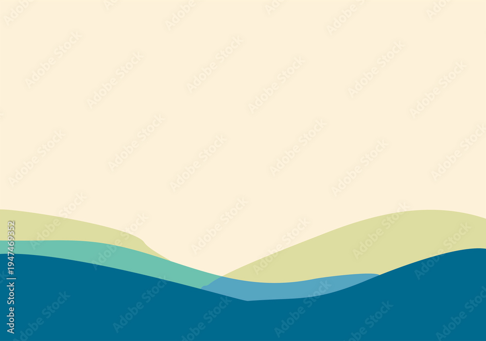 Naklejka premium Abstract Layered Wave Landscape Background, Minimalist Blue Green Nature Gradient Illustration