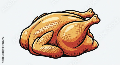 Deliciously golden brown roasted whole chicken, perfectly cooked and ready for a festive meal, savory and inviting poultry dish illustration