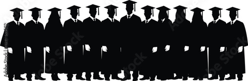 Graduation students silhouette group, university graduates wearing caps and gowns, academic ceremony, education success, college graduation celebration illustration