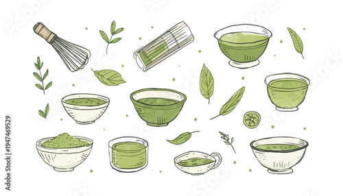 Set of popular japanese tea set collection element