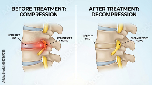 Herniated Disc Nerve Compression and Healthy Spine Illustration