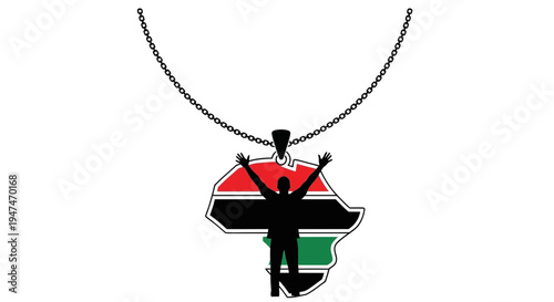 African continent pendant with silhouette of person raising arms, pan-african colors, symbolizing pride and heritage