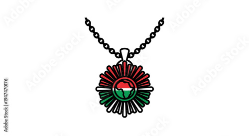 African Map Pendant Necklace, Red Green White Flag Colors, Afrocentric Jewelry