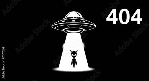 Alien Abduction 404 Error Page Concept - UFO Beam and Extraterrestrial