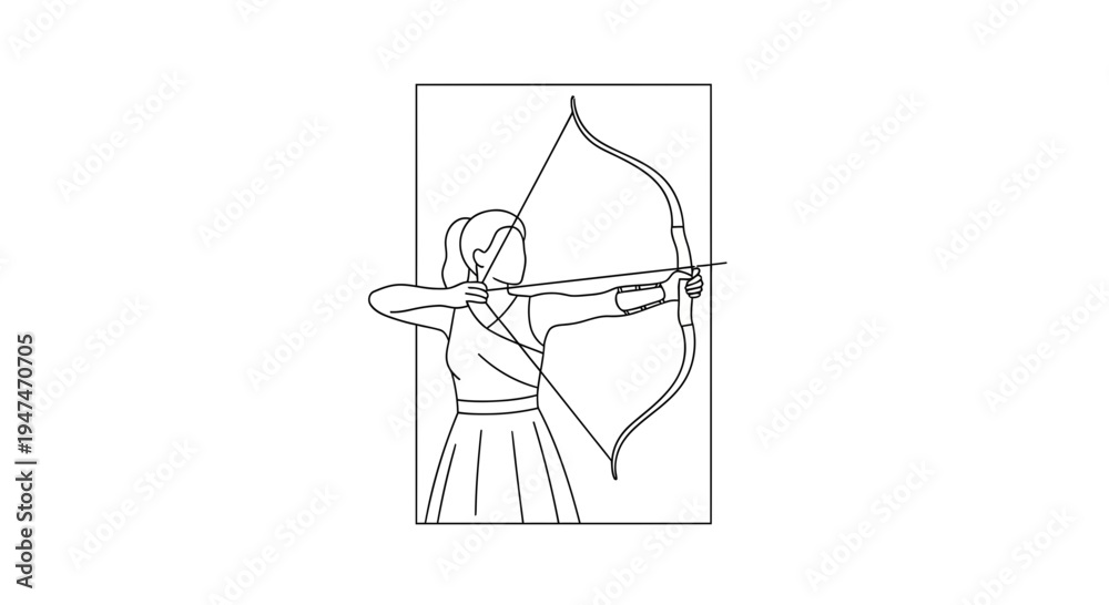 Obraz premium Archer Woman Drawing Bow and Arrow in Target Practice Silhouette