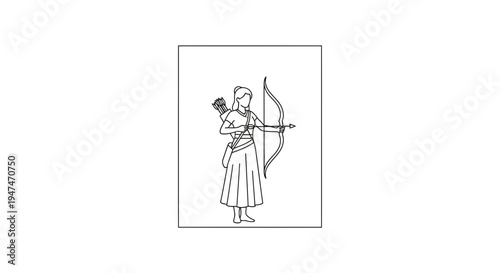 Archer Woman Drawing Bow and Arrow, Ancient Warrior, Archery Sport, Vector Illustration