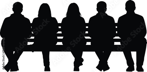 people sitting bench silhouette, group of men and women sitting together, friendship community concept vbackground