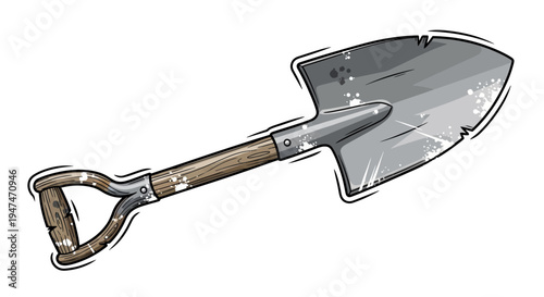 Illustration of a shovel with a wooden handle on a white background