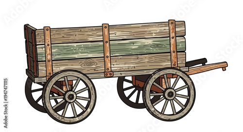 Rustic Wooden Horse-Drawn Cart Illustration