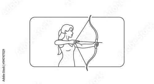 Archer Woman Silhouette Drawing, Aiming Bow and Arrow, Focus and Precision