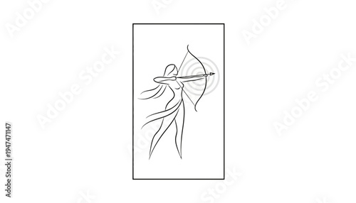 Archer Woman Silhouette Drawing, Aiming Bow and Arrow, Target Symbol, Focus, Precision