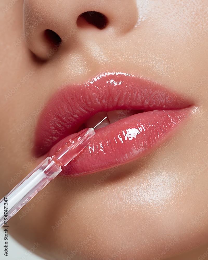 Naklejka premium Clean aesthetic lip filler advertisement with copy space.