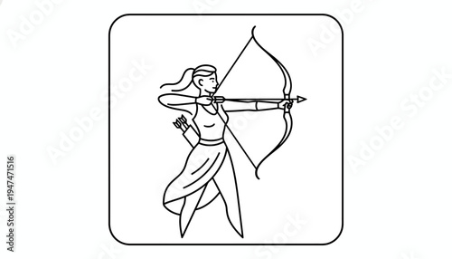 Archer Woman Silhouette Icon, Sagittarius Zodiac Sign, Archery Sport, Vector Illustration
